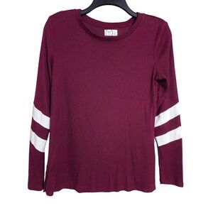 Maurices 24/7 Burgundy Ribbed Long Sleeve Varsity Stripe Top Crewneck Size S